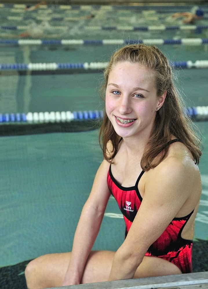 Staff photo by Joe Phelan ALL-AROUND ATHLETE: Cony’s Anne Guadalupi is the Kennebec Journal Girls Swimmer of the Year.