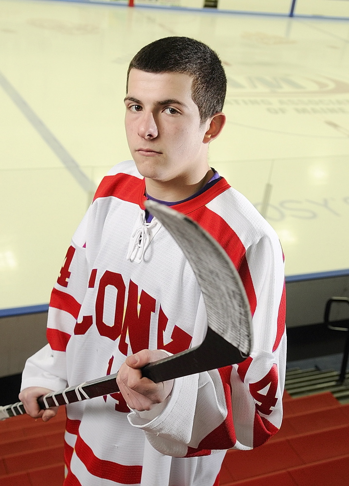 HALLOWELL, ME - MARCH 20: The Kennebec Journal 2014 hockey player of year Austin Davis is seen on Thursday March 20, 2014 at Bank of Maine Ice Vault in Hallowell.