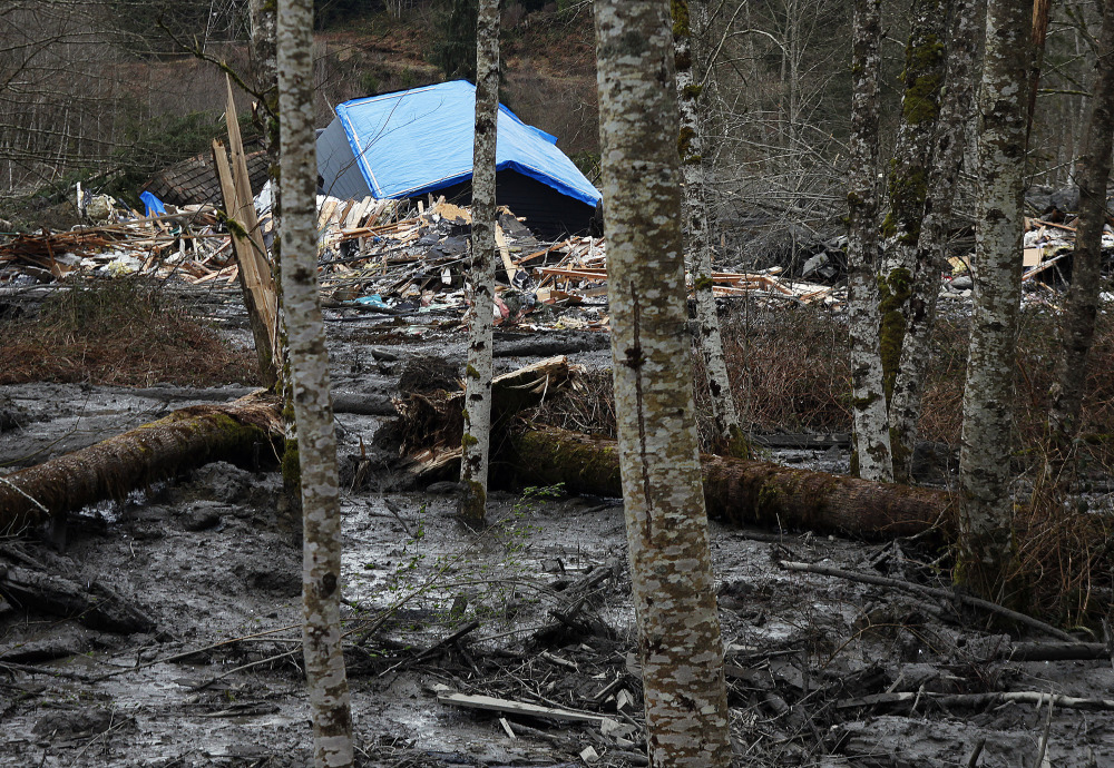 A fatal mudslide brought debris down the Stillaguamish River near Oso, Wash., on Saturday, stopping the flow of the river and destroying several homes. At least three people were killed.