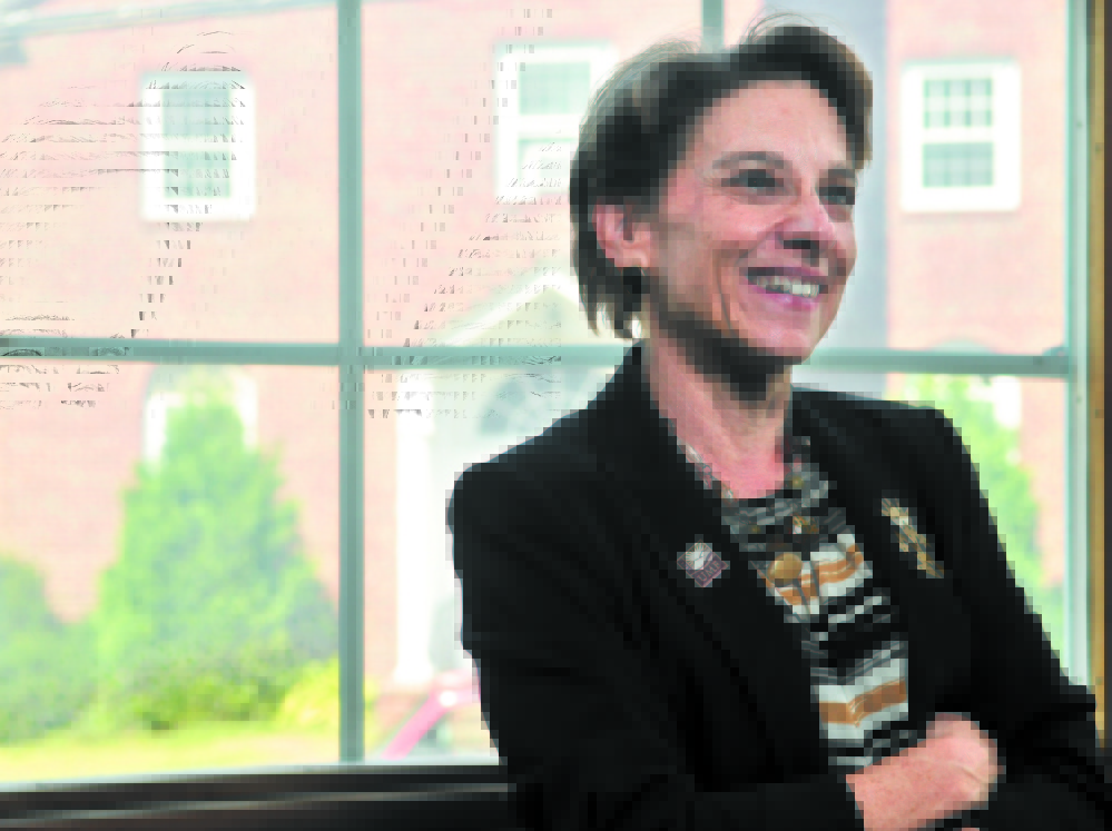 VERY MUCH ALIVE: Kathryn Foster, president of the University of Maine at Farmington, seen here in a file photo, was in Machias over the weekend; but a hoax email sent to students Monday said she had died of a stroke. The university is investigating.