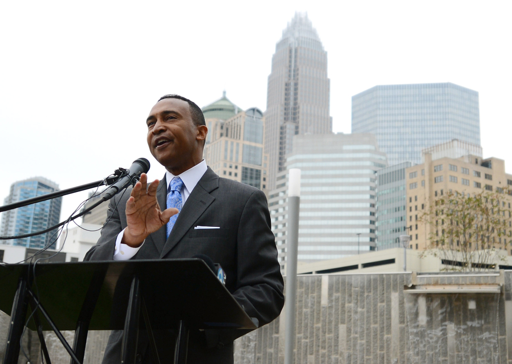 Charlotte Mayor-elect Patrick D. Cannon speaks at his first post-election appearance in uptown Charlotte, N.C., in this Nov. 7, 2013, photo.