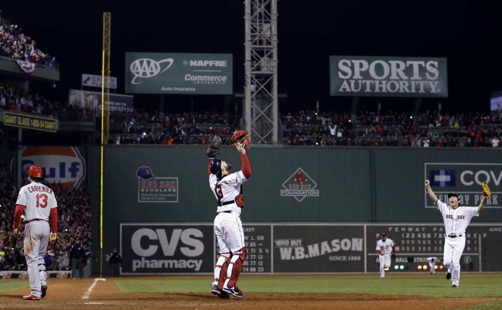 The sky could still be the limit, as it was last fall when pitcher Koji Uehara and catcher David Ross celebrated after Matt Carpenter’s strikeout in Game 6.