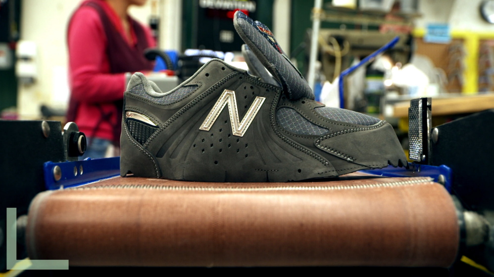 The product: A still from the documentary movie “America Made” shows shoes being made at Skowhegan’s New Balance factory.