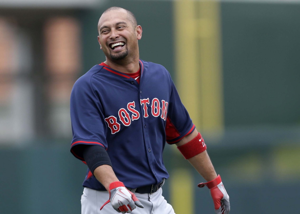 Boston Red Sox right fielder Shane Victorino may miss Monday’s opener with an injured right hamstring, He returned to Boston on Sunday to have it examined.