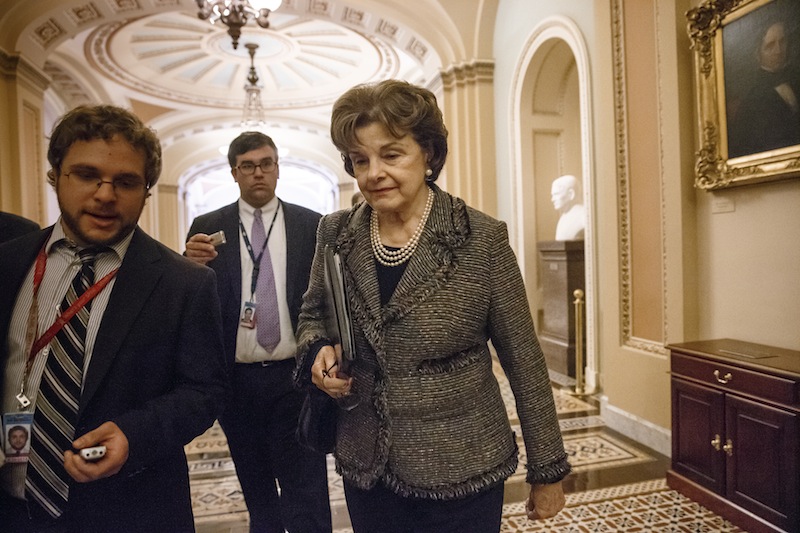 Sen. Dianne Feinstein, D-Calif., chair of the Senate Intelligence Committee, leaves the chamber at the Capitol in Washington, Wednesday, March 5, 2014. The CIA is investigating whether its officers improperly monitored members of the Senate Intelligence Committee, which oversees the intelligence agency, U.S. officials confirmed Wednesday. Feinstein told reporters that the CIA inspector general is investigating how her committee investigated allegations of CIA abuse in a Bush-era detention and interrogation program.