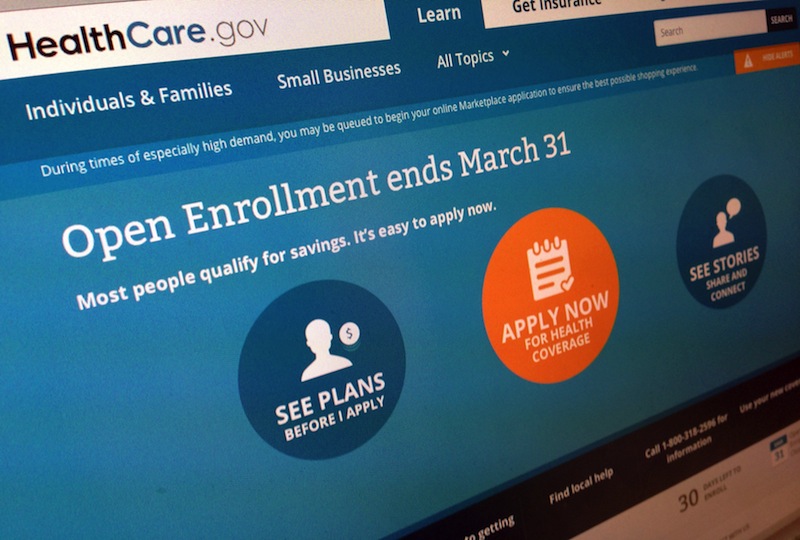 This March 1, 2014 file photo shows part of the website for HealthCare.gov as photographed in Washington. Welcome news for the Obama administration: A major new survey out Monday says the U.S. uninsured rate kept dropping last month and it’s now on track to reach the lowest levels since 2008, before President Barack Obama took office. The Gallup-Healthways Well-Being Index finds that 15.9 percent of Americans lack health insurance so far in 2014, down from 17.1 percent in the last three months of 2013. Gallup interviewed more than 28,000 adults, making the results highly accurate.