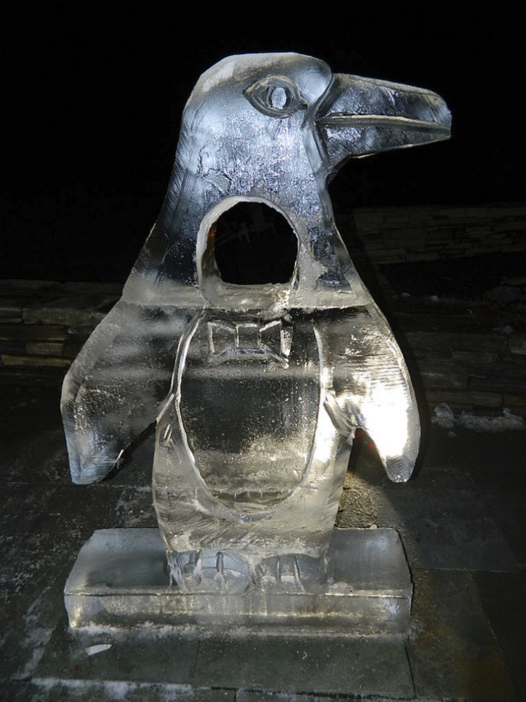 Ice penguin sculpture at the Samoset's ice bar