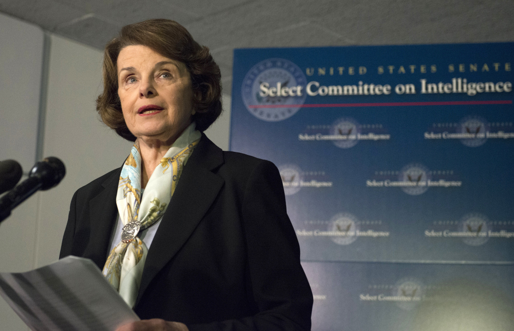 Senate Intelligence Committee Chair Sen. Dianne Feinstein, D-Calif. talks to the media after a closed-door meeting on Capitol Hill in Washington on Thursday.