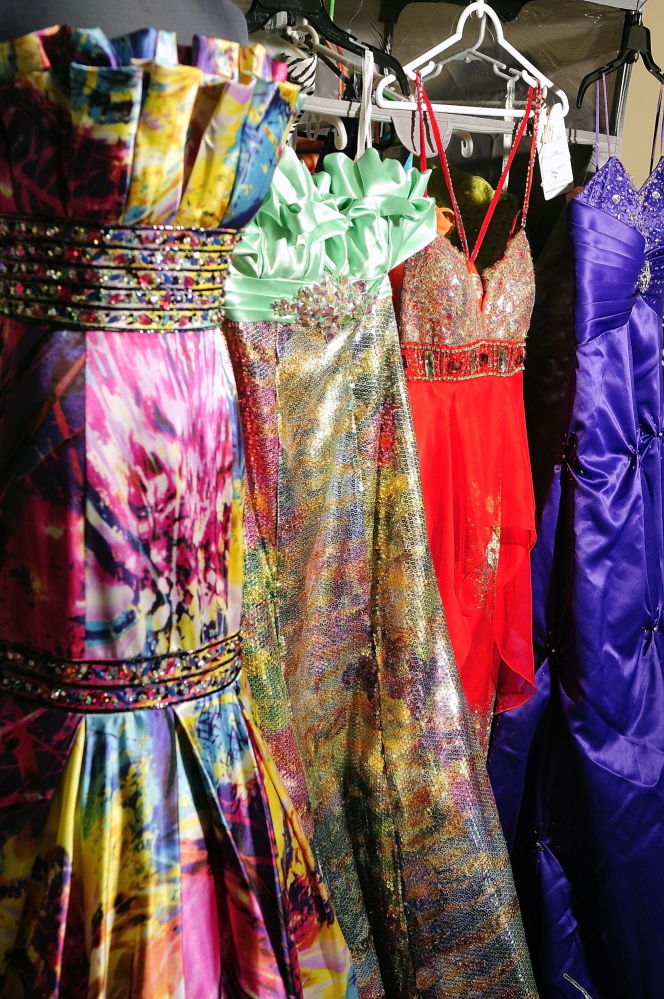 Some of the donated dresses at Gardiner Area High School.