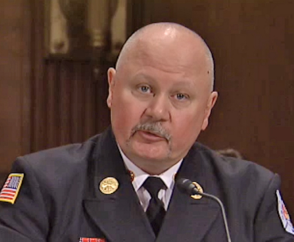 Rangeley Fire Chief Tim Pellerin testifies Wednesday before a Senate subcommittee about the emergency response to the Lac-Megantic disaster.