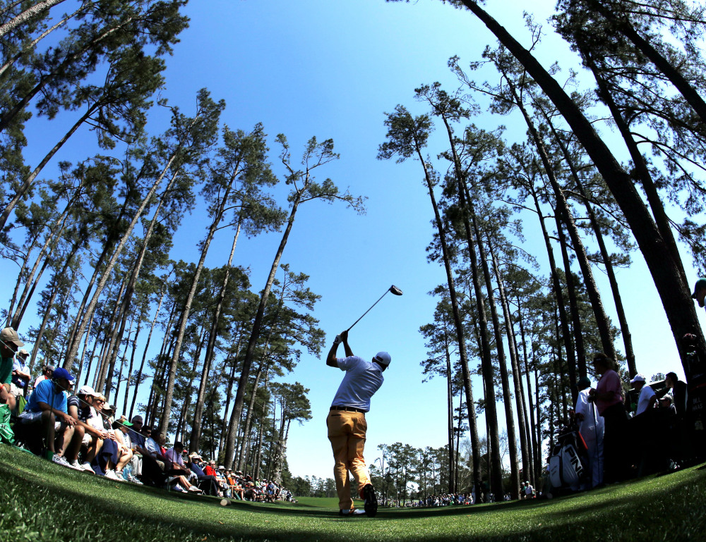 NICE VIEW: Bill Haas tees off on the 17th hole during the first round of the Masters on Thursday in Augusta, Ga.