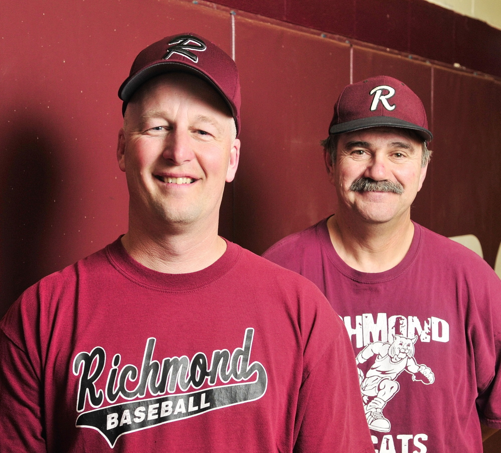 RICHMOND, ME - MARCH 11: Richmond baseball coaches Phil Gardner, left, and Phil Houdlette on Friday April 11, 2014 at Richmond High School. (Photo by Joe Phelan/Staff Photographer)