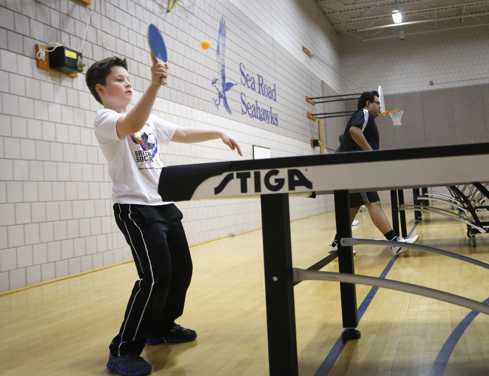 Braeden Stephenson, 10, of Kennebunk competes in a table tennis tournament Saturday at the Kennebunk Recreation Department. Players competed at three skill levels and could also use a 44-millimeter ball or play with a partner.