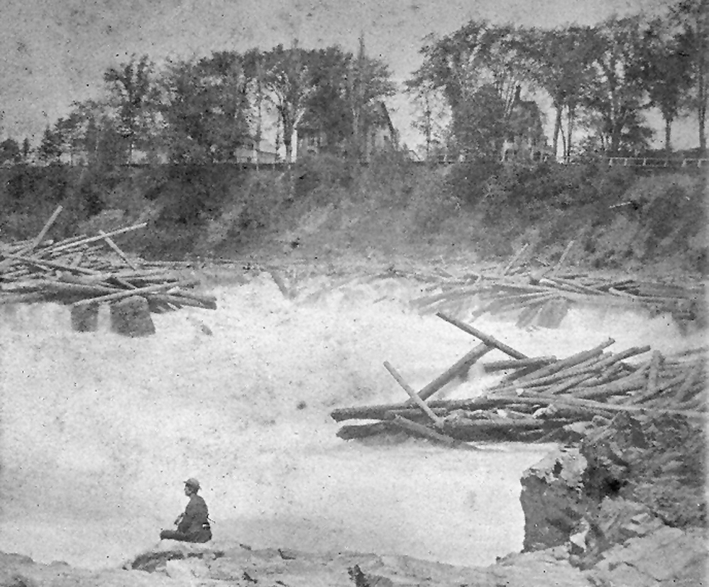 THE FALLS: An observer at Skowhegan Falls during a log drive around 1890.