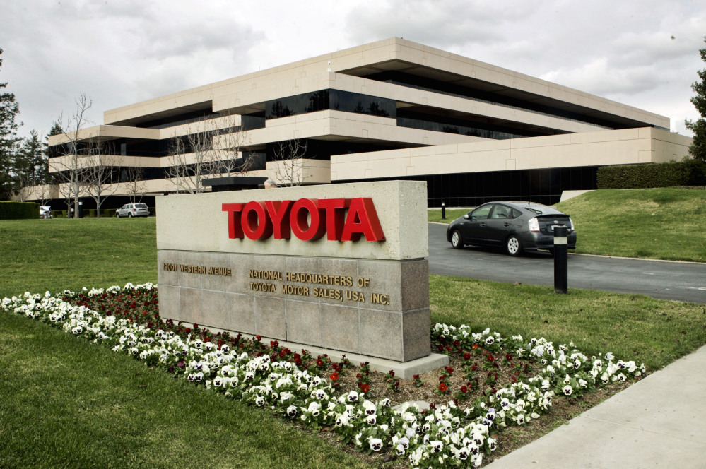 A Prius enters Toyota’s U.S. headquarters in Torrance, Calif.