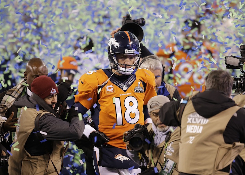 Denver Broncos quarterback Peyton Manning walks off the field Feb. 2 after the Broncos lost to the Seattle Seahawks in Super Bowl XLVIII.