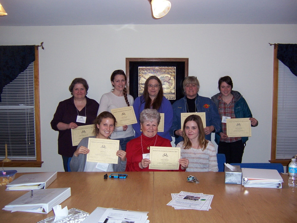 2014 Spring Direct Care Volunteers: In front, from left, are Sara Lezin, Nancy DeRoche and Bridget Ryan, volunteer coordinator. In back, from left, are Laura Chakravarty Box, Shelley O’Connell, Barbara Doone, Jackie Reny and Owens Strawinski. Missing from photo is Dina Burke.