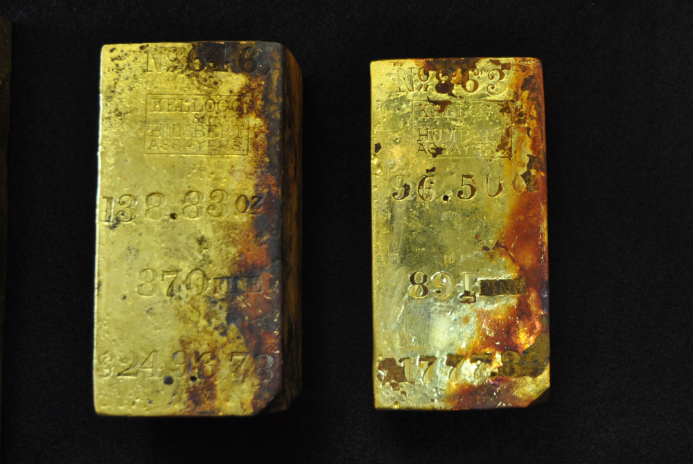 Gold bars recovered from the wreck of the S.S. Central America off the South Carolina coast are seen in this April 15, 2014, photograph provided by Odyssey Marine Exploration Inc.