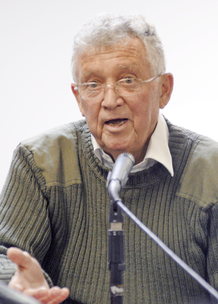 Stripped of license: Russ Edwards, owner of the Meadowbrook Trailer Park in Richmond, speaks during a hearing on Wednesday before the The Manufactured Housing Board in Gardiner.