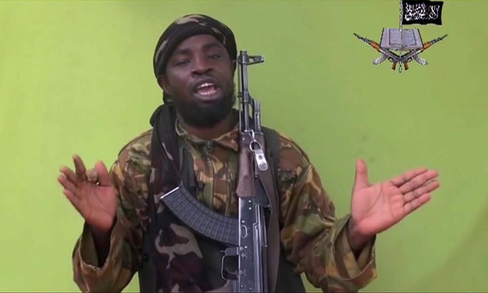 In this photo taken from video by Nigeria’s Boko Haram terrorist network, Monday shows their leader Abubakar Shekau speaking to the camera.