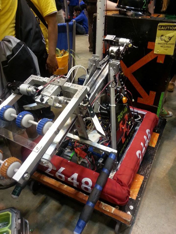CHAMP: The Messalonskee Robotics team robot, Ali, named after longtime boxing world champion Muhammed Ali, underwent a last-minute retooling after winning the Maine state championship before it went to the FIRST Robotics World Championship in St. Louis, where the team finished 52nd out of 100 teams in its division.