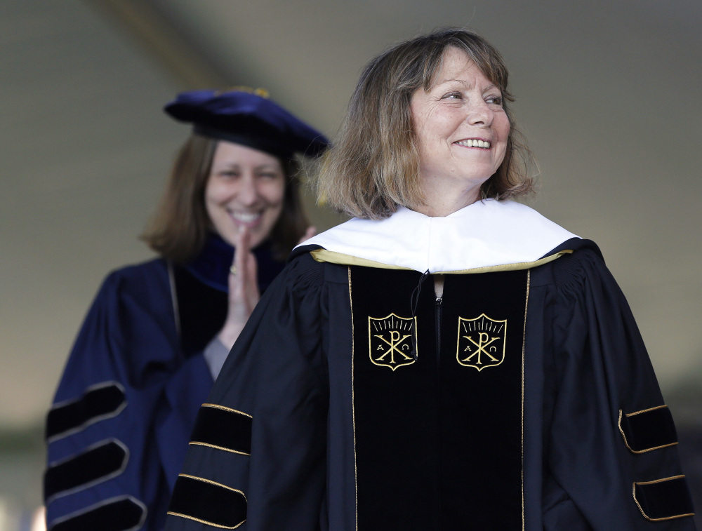 Jill Abramson, former executive editor of The New York Times, receives an honorary Doctor of Humane Letters degree during the commencement ceremony Monday at Wake Forest University.