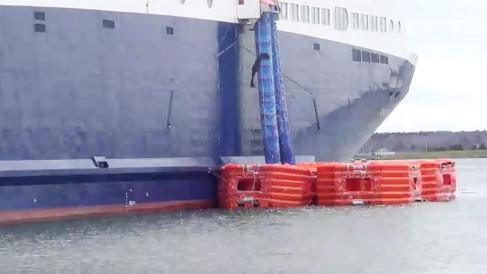 Emergency chutes carry ladders that would enable passengers to climb into rafts should the Nova Star need to be evacuated at sea.