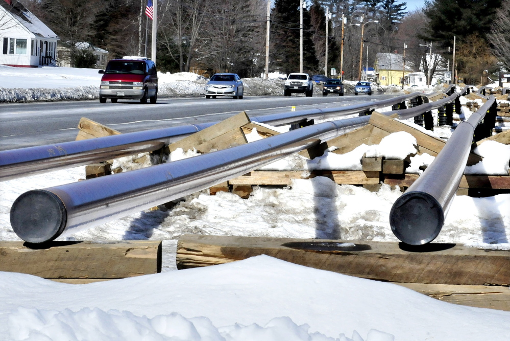 BEFORE THE LINK: A stockpile of pipe in Norridgewock is shown in March, about a month before Summit Natural Gas of Maine completed the connection to UPM Madison Paper Mill.
