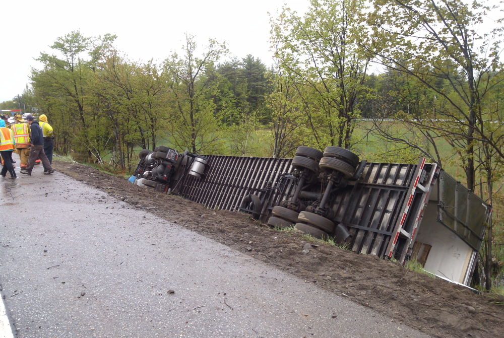 A truck rolled over on the Maine Turnpike on Wednesday morning between Gray and Falmouth.