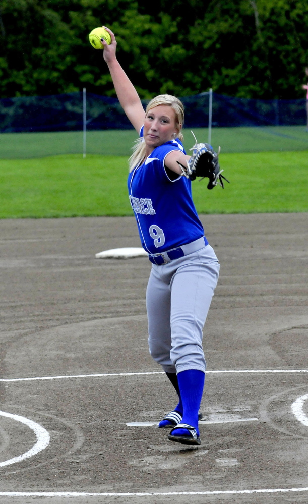 Staff photo by David Leaming Lawrence High School softball pitcher Julia Lawrence during a recent practice in Fairfield.