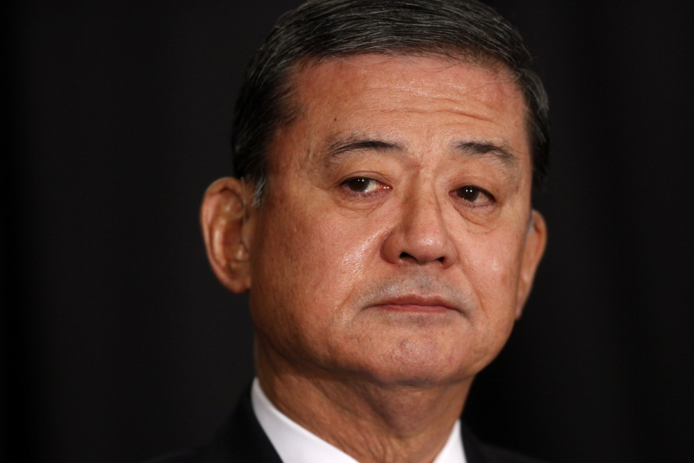 Veterans Affairs Secretary Eric Shinseki is seated before speaking at a meeting of the National Coalition for Homeless Veterans on Friday in Washington.
