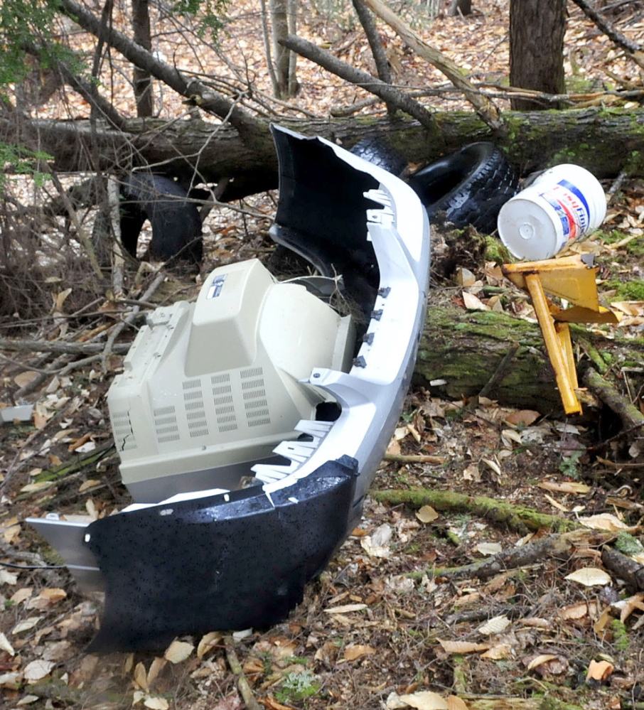 TRASH: A television set, a car bumper and other items were discarded recently off Penney Road in Belgrade.