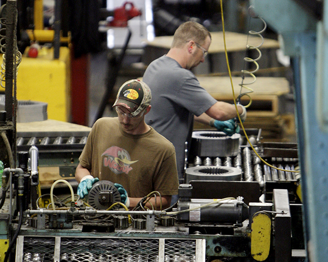 Employees of Baldor Electric Co. work in the company's factory in St. Louis. Many economists believe that GDP will post a sizable rebound in the current April-June quarter and will remain above 3 percent in the second half of the year as the economy gets a boost from increased consumer demand, bolstered by stronger hiring.