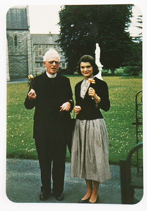 This image made available by Sheppard's Irish Auction House shows the Rev. Joseph Leonard with Jacqueline Kennedy at All Hallows College in Dublin Ireland in 1950. The letters are set to be auctioned next month and could fetch up to $1.6 million.