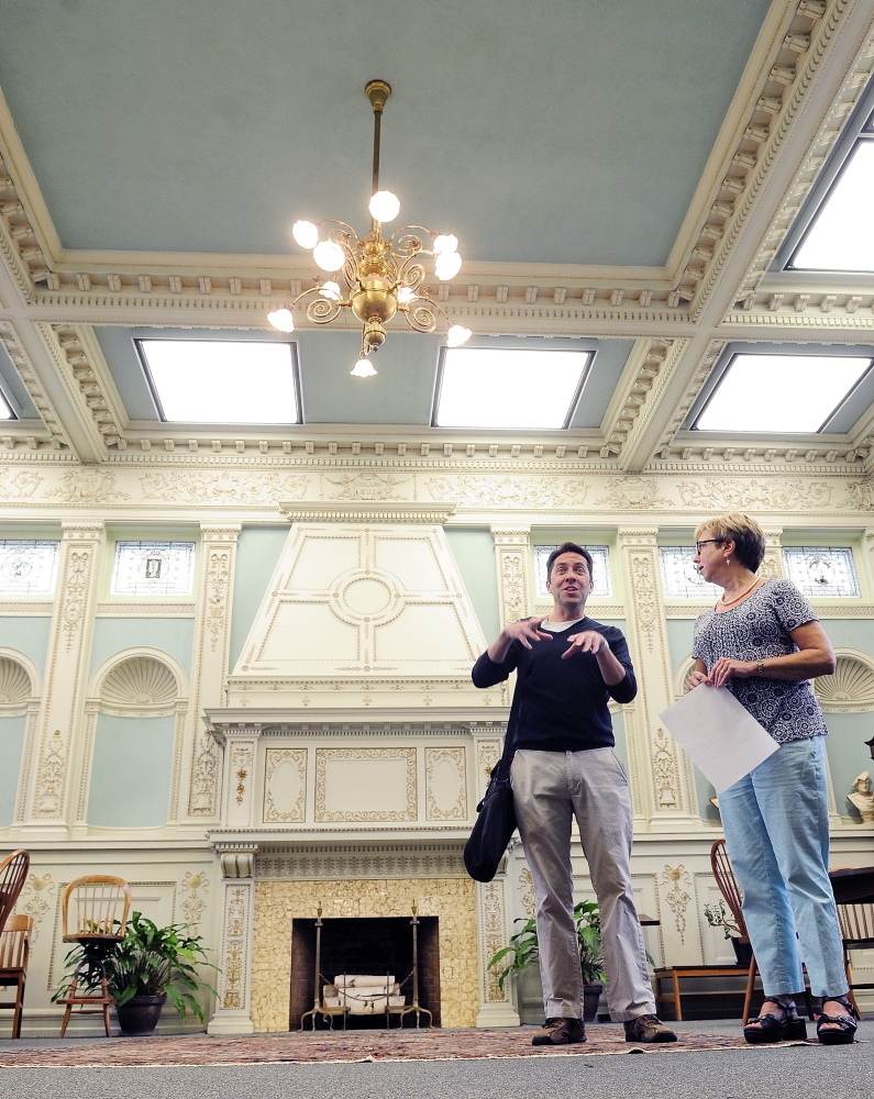 Talk: David Madore, a member of the Friends of Lithgow Library, and Betsy Pohl, library director, talk about the reading room during a tour of Lithgow Library on Tuesday in Augusta.