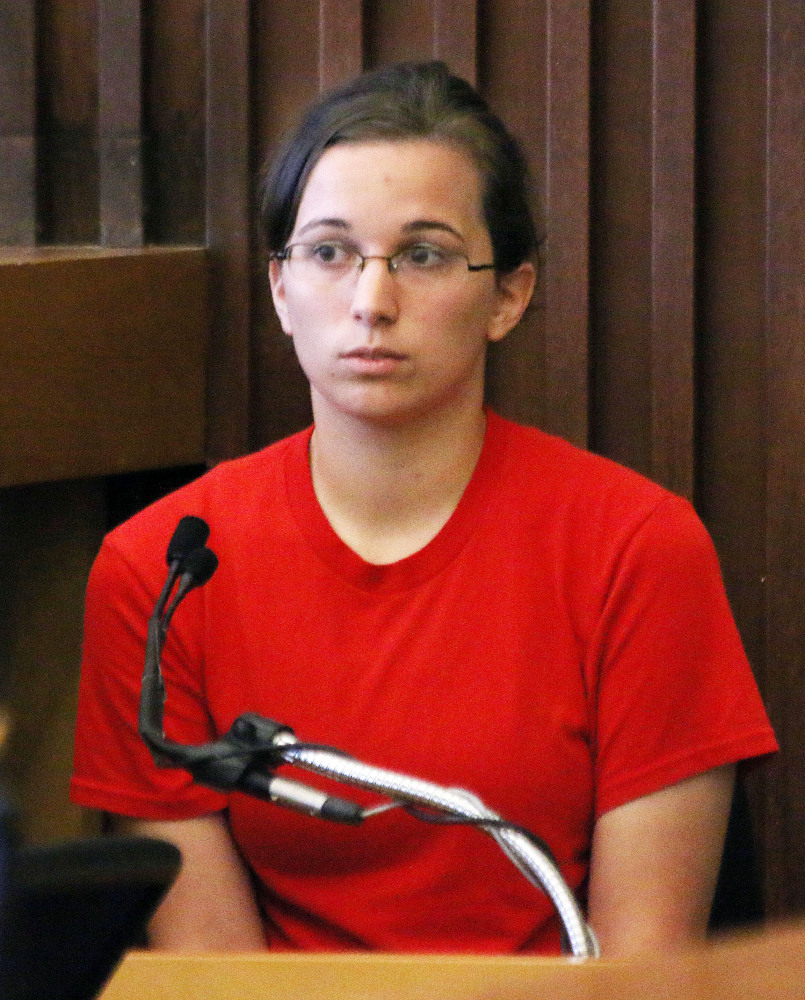 Kathryn McDonough looks in the direction of her former bouyfriend on Tuesday in Strafford Sounty Superior Court in Dover, New Hampshire. McDonough is the state’s key witness against her former boyfriend, Seth Mazzaglia, who is charged with first-degree murder in the 2012 death of Elizabeth “Lizzi” Marriott of Westborough, Massachusetts.