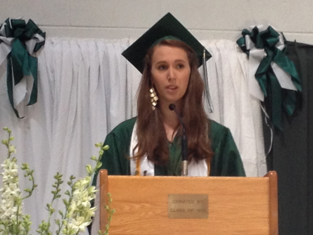 Staff photo by Matt Hongoltz-Hetling Painful time, but best time: Ski Siladi, salutatorian of the class of 2014, gives a speech during the Mount View High School graduation ceremony Saturday in Thorndike.