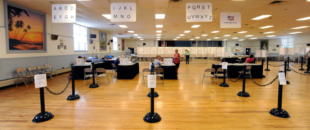 Staff photo by Michael G. Seamans Low Turnout: Polls were empty during primary voting at the American Legion on College Avenue in on Tuesday.