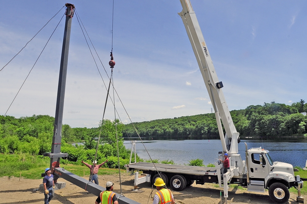 Historic granite crane installed in Hallowell