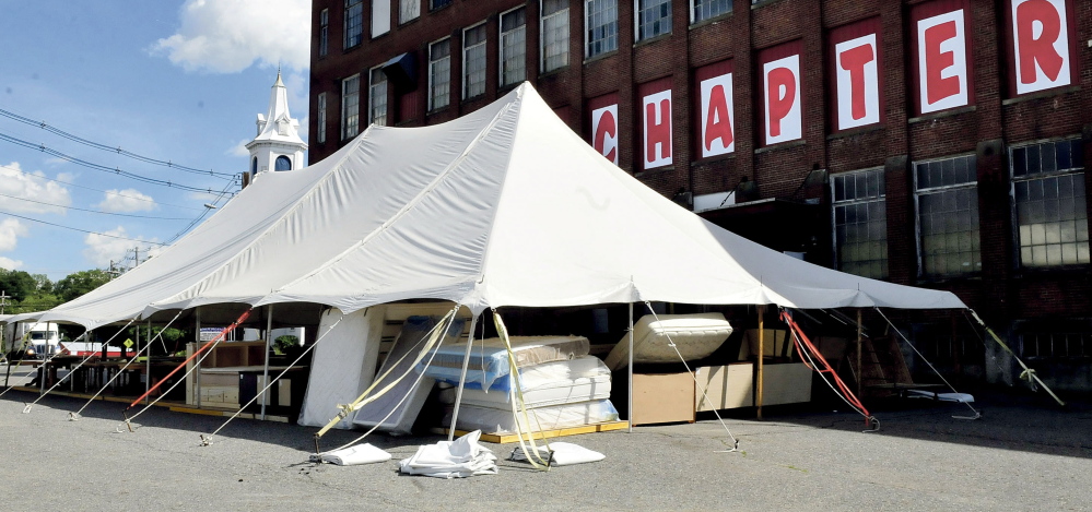 The sales tent outside the Chapter 11 store in Skowhegan containing furniture and household items was burglarized early Monday and police have leads on the person responsible.