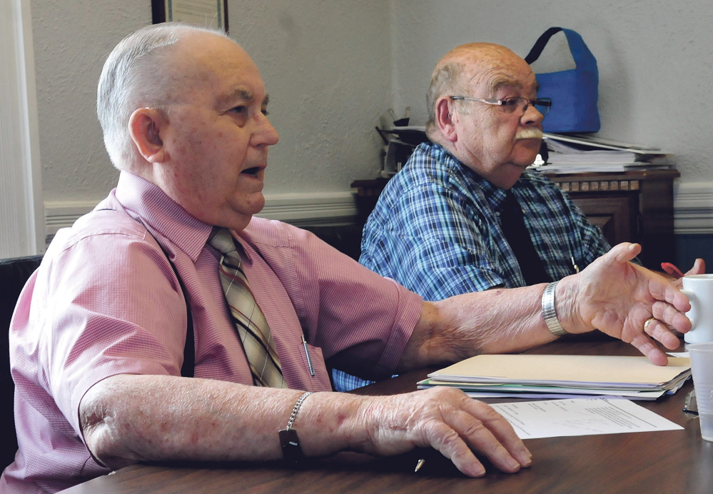 Franklin County Commissioners Fred Hardy, left, and Clyde Bunker during budget hearings in Farmington on Tuesday.