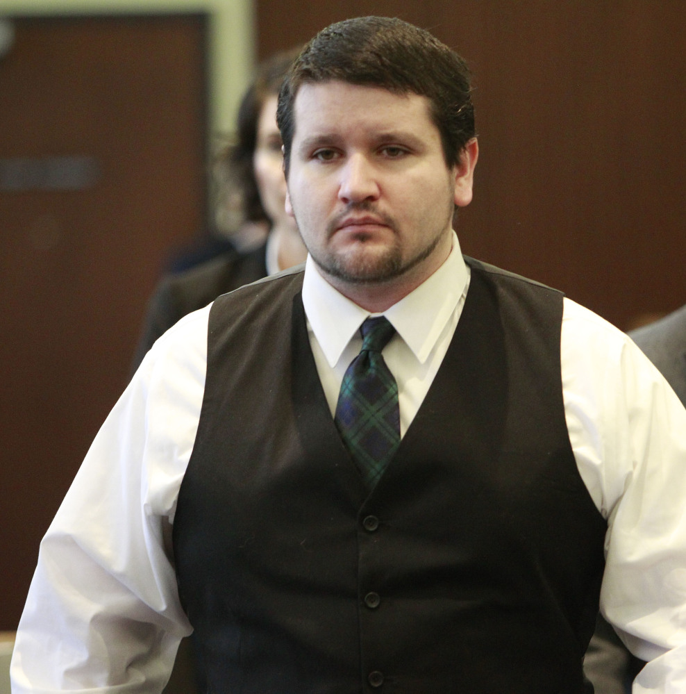 Accused murderer Seth Mazzaglia is escorted out of the courtroom on June 4, 2014, in Dover, N.H.