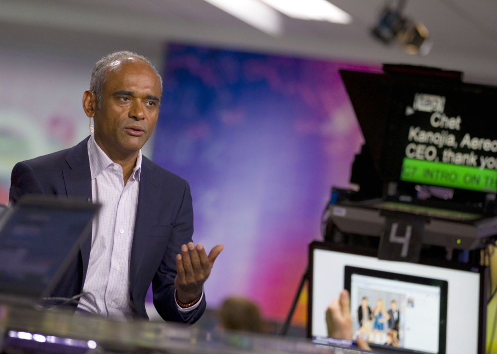 Chet Kanojia, founder of Aereo Inc., is interviewed in New York in 2013. The Internet startup’s use of thousands of antennas to capture broadcast TV programs, then stream the video online for subscribers without paying licensing fees to the networks put it at the center of the Supreme Court copyright case.
