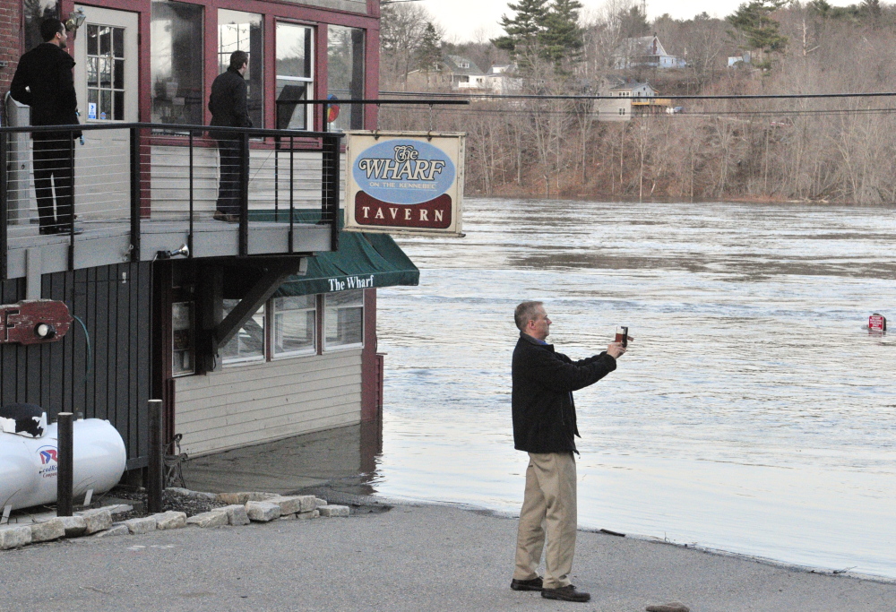 This April file photo shows flooding along the Kennebec River in Hallowell. The National Weather Service has issued a flash flood warning for Kennebec County and surrounding areas beginning Wednesday evening.