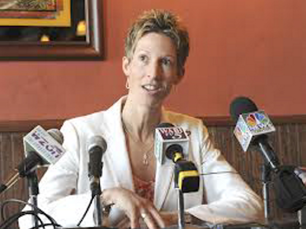Clinton native Cindy Blodgett talks about her firing as women’s basketball coach at the University of Maine during a March 2011 press conference at Paddy Murphy’s pub in Bangor. Blodgett is joining the Boston University women’s program as an assistant coach.