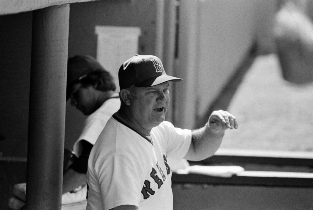 The Associated Press File Photo Boston Red Sox manager Don Zimmer shouts instructions to his team during game against the Baltimore Orioles game at Fenway Park in Boston, Ma., Sunday, July 3, 1977.