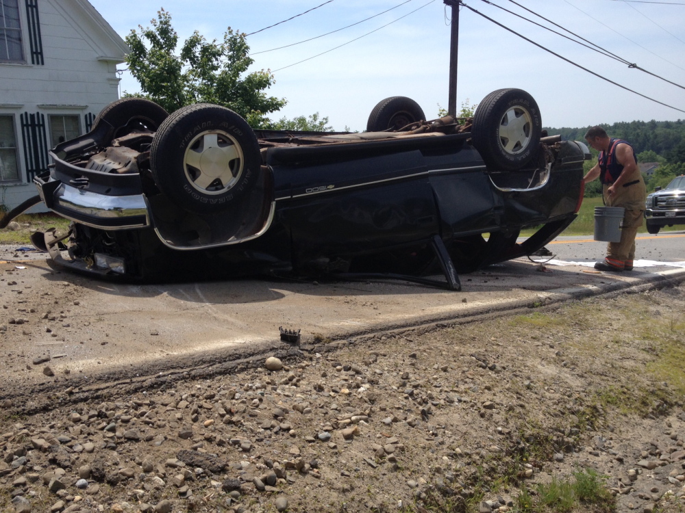 One person was hurt in Richmond Tuesday when the vehicle he was driving hit a telephone pole and flipped over on Route 24.