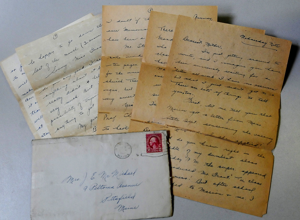 An envelope that contained nine pages of letters written and mailed in 1931 by Miriam McMichael Robinson.