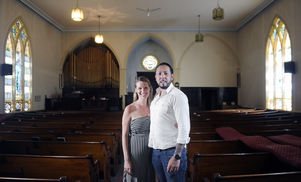 Kristina Nugent and David Boucher hope to convert a former Gardiner church into a hard cider brewery. The couple visited the 19th century chapel on Sunday July 6, 2014, where they hope to locate Lost Orchard Brewery Company. The Gardiner Planning Board will review their proposal, which is the first use of a new ordinance that allows for commercial reuse of former non-residential buildings in residential neighborhoods.