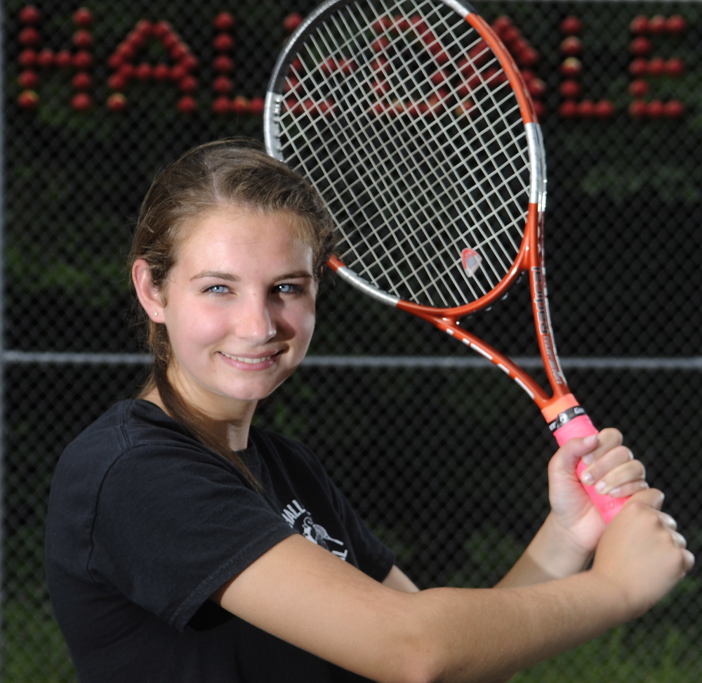 FARMINGDALE, ME - JUNE 3: Hall-Dale High School's Clio Barr at the Farmingdale school on Thursday July 3, 2014.  Barr is the Kennebec Journal's woman tennis player of the year. (Photo by Andy Molloy/Staff Photographer)